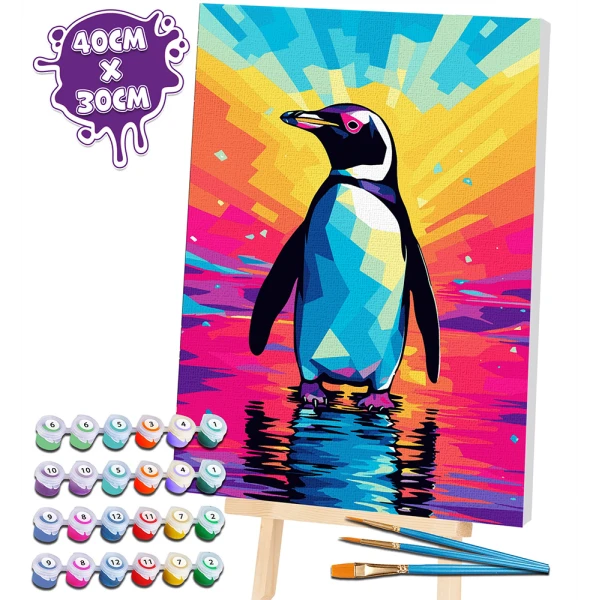 SPLAT PLANET PAINTING BY NUMBERS KIT ON FRAMED CANVAS 40X30 cm PENGUIN