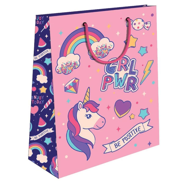PAPER GIFT BAG 33X12X45 cm GAME OVER & UNICORN - 2 DESIGNS