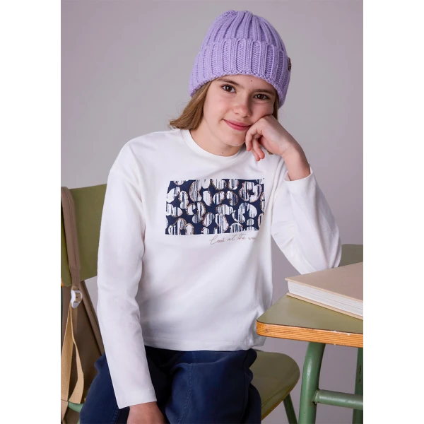 MAYORAL LONG-SLEEVE T-SHIRT DESIGN BEIGE-PETROL