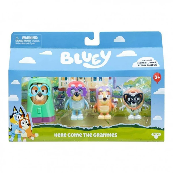 BLUEY SET OF 4 FIGURES WITH ACCESSORIES - HERE COMES THE GRANNIES