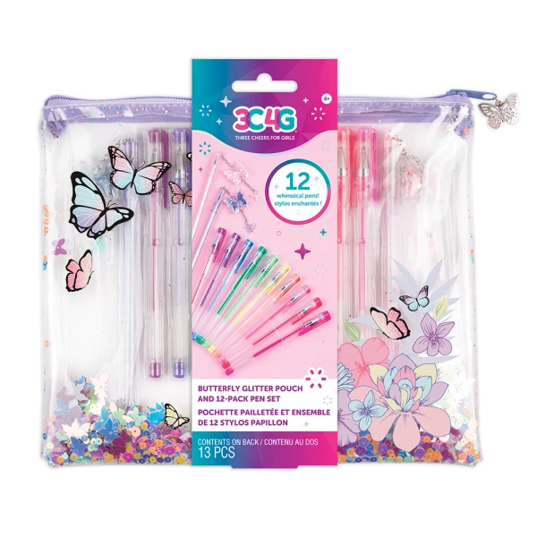 MAKE IT REAL 3C4G BUTTERFLY GLITTER POUCH AND PEN SET