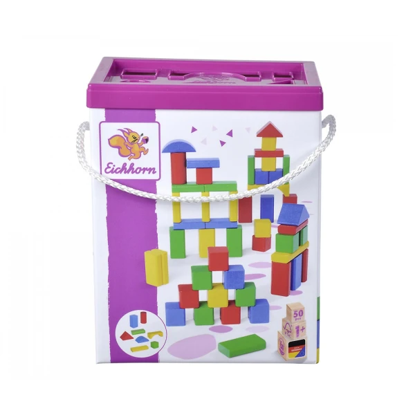 BOX WITH COLORED WOODEN BLOCKS 50 PCS.