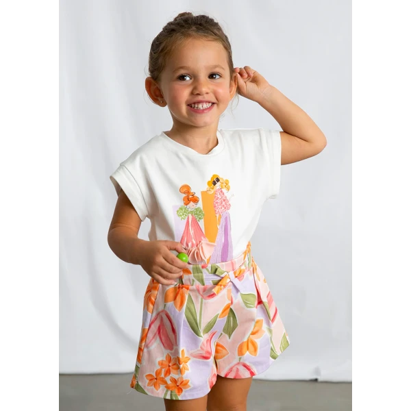 MAYORAL BLOUSE SHORT SLEEVES ECRU-PINK