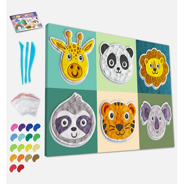 SPLAT PLANET CLAY PAINTING KIT ON CANVAS 40 x 30 cm ANIMALS