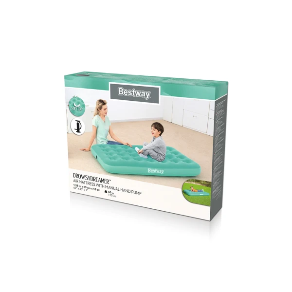 BESTWAY CHILDREN INFLATABLE AIRBED 158X89X18 cm DROWSY DREAMER AIR LIGHT BLUE WITH MANUAL HAND PUMP