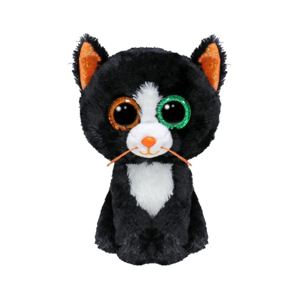 TY BEANIE BOOS FLUFFY BLACK AND WHITE CAT 15 cm