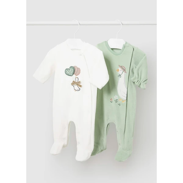 MAYORAL SET 2 ROMPERS VELOUR GREEN