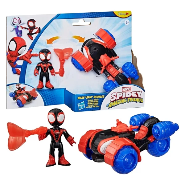 SPIDEY AND HIS AMAZING FRIENDS MILES SPIN MORALES TECHNO RACER VEHICLE AND FIGURE