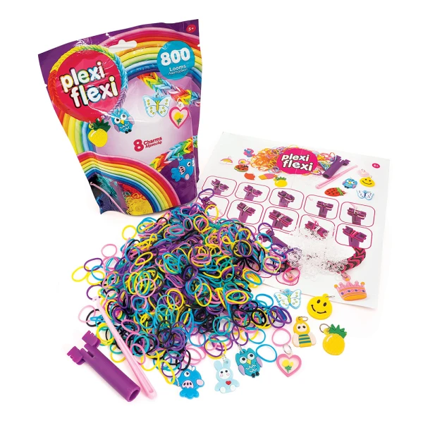 PLEXI-FLEXI PACK WITH 800 LOOMS & 8 CHARMS FOR AGES 5+ - 3 DESIGNS