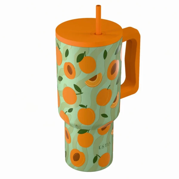 ESTIA HOME ART THERMAL BOTTLE STRAW TUMBLER XL 900ml - PEACH GARDEN