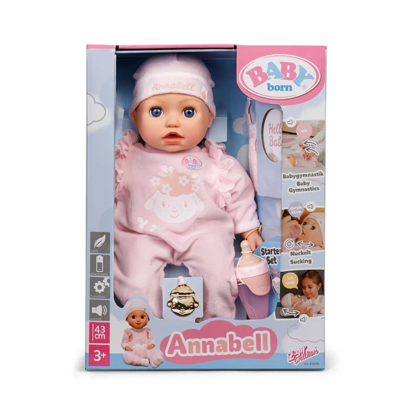 ZAPF CREATION BABY BORN INTERACTIVE DOLL ANNABELL 43 cm WITH ACCESSORIES
