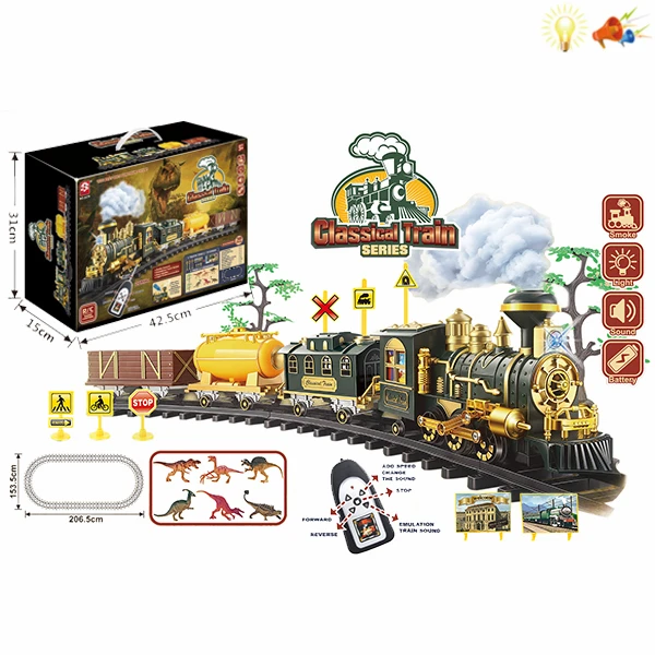 REMOTE CONTROLLED TRAIN WITH DINOSAURS SMOKE LIGHTS & SOUNDS 27MHz