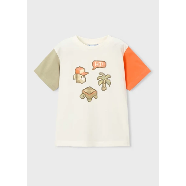 MAYORAL BLOUSE SHORT SLEEVES COMBINED CREAM-ORANGE