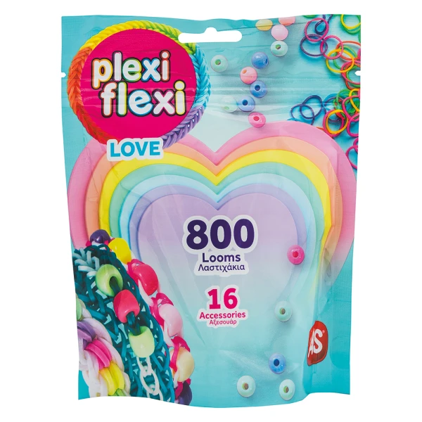 PLEXI-FLEXI LOVE PACK WITH 800 LOOMS & 16 CHARMS FOR AGES 5+ - 3 DESIGNS