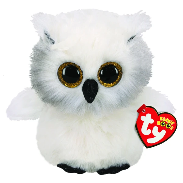 TY BEANIE BOOS AUSTIN PLUSH OWL SNOW WHITE 15CM