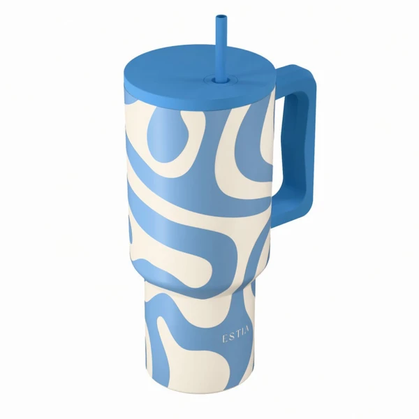 ESTIA HOME ART THERMAL BOTTLE STRAW TUMBLER XL 900ml - OCEAN WAVES