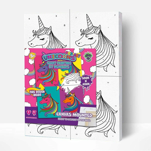SPLAT PLANET PAINTING BY NUMBERS KIT ON FRAMED CANVAS 40X30 cm UNICORN POP ART