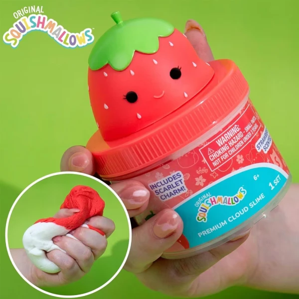 SQUISHMALLOWS SCENTED CLOUD SLIME WITH TOPPER IN JAR - STRAWBERRY