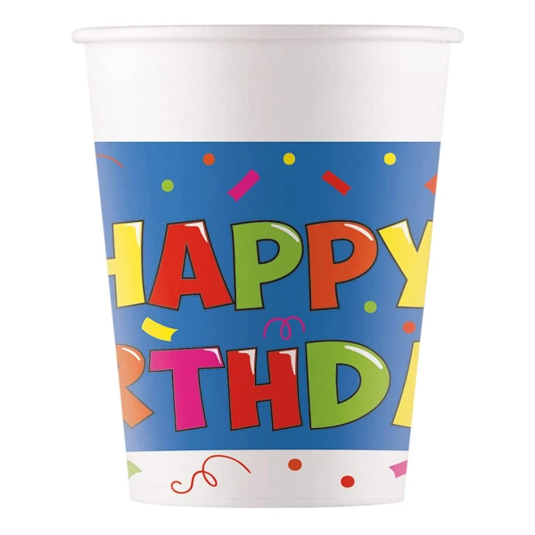PAPER CUPS HAPPY BIRTHDAY - FSC 200ml 8 pcs
