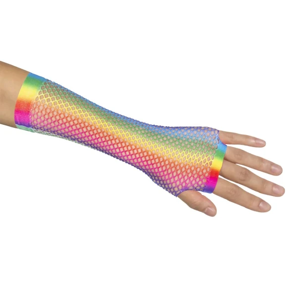 CARNIVAL FISHNET GLOVES ELBOW NEW YORK RAINBOW