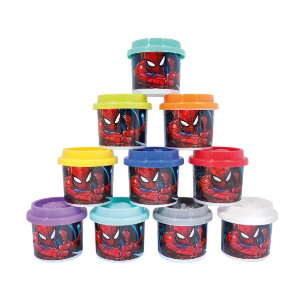 AS SET 10 DOUGH JARS IN BAG SPIDERMAN EVERGREEN