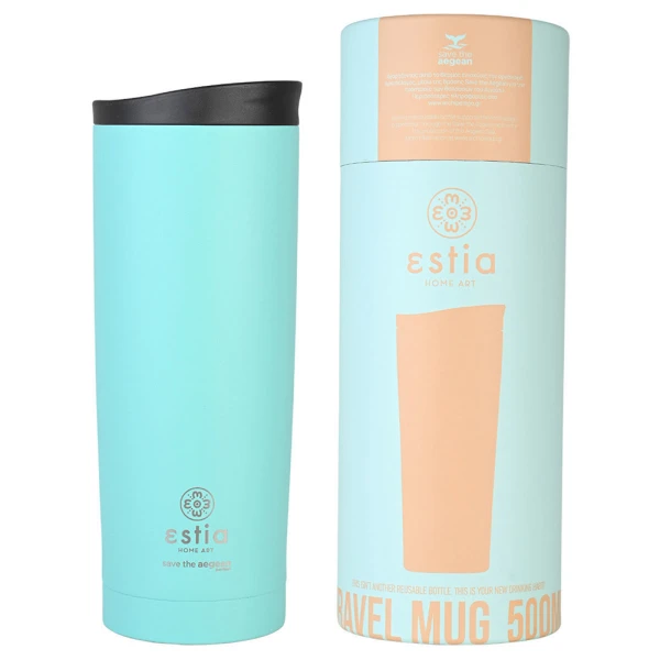 ESTIA HOME ART THERMAL TRAVEL MUG 500ml - BERMUDA GREEN