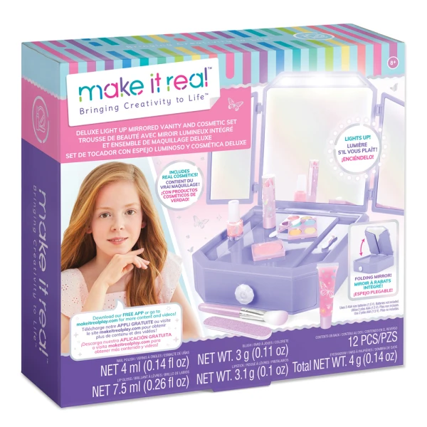 MAKE IT REAL DELUXE LIGHT UP MIRRORED VANITY AND COSMETIC SET