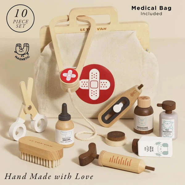 LE TOY VAN WOODEN ANIMAL VET SET 10 pcs