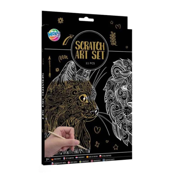 A4 SCRATCH SET WITH 2 STENCILS AND 8 CARDS - 2 DESIGNS