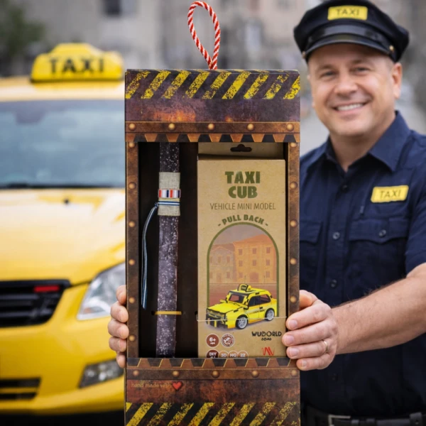 SYNCHRONIA ΧΕΙΡΟΠΟΙΗΤΗ ΛΑΜΠΑΔΑ 30 εκ. ΞΥΛΙΝΟ ΜΟΝΤΕΛΟ PULL BACK - TAXI