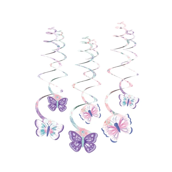 SPIRAL HANGING PAPER DECORATIVES BUTTERFLIES FLUTTER 6 pcs