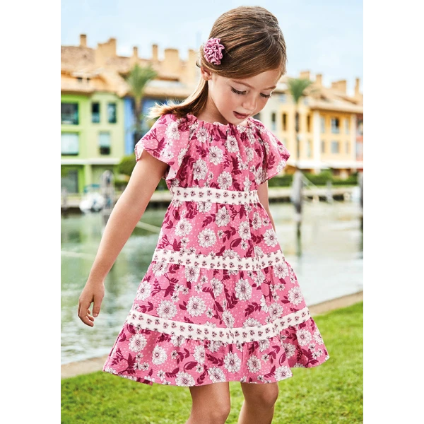 MAYORAL PRINTED COMBINED DRESS PINK FUCHSIA