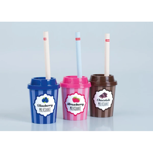 FUN DOUBLE METAL SHARPENER AND PEN MILKSHAKE - 3 COLOURS