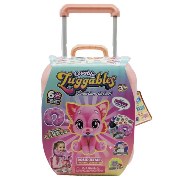 LOVABLE LUGGABLES SUITCASE WITH PLUSH AND TRAVEL PILLOW ROSIE JETSET