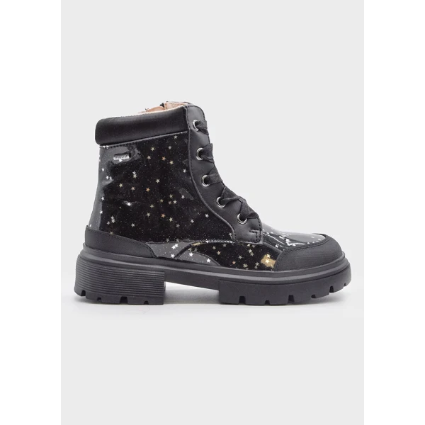 MAYORAL ANKLE BOOT BIKER LUG SOLE GLITTER BLACK