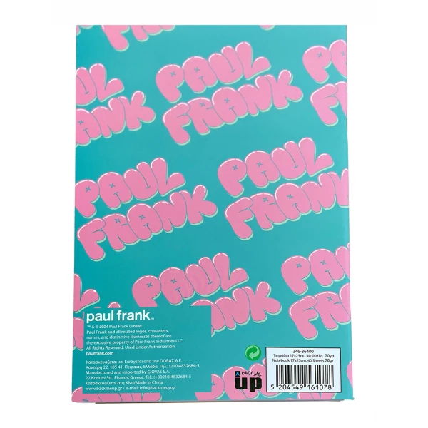 BACK ME UP NOTEBOOK 17X25 cm PAUL FRANK LOGO GIRL