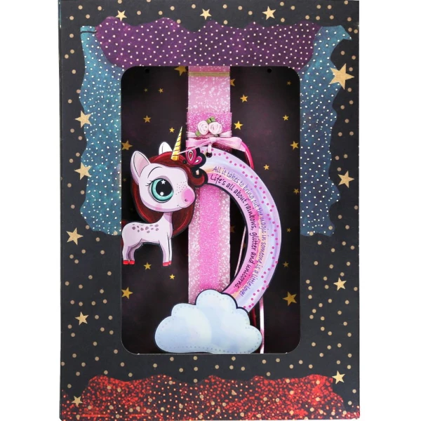 SYNCHRONIA HANDMADE CANDLE 30 cm RAINBOW UNICORN - BUTTERFLY
