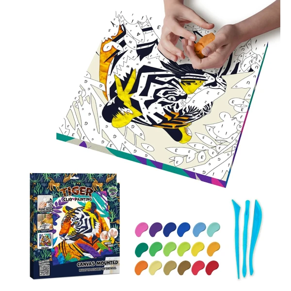 SPLAT PLANET MESS-FREE PAINT KIT WITH CLAY TIGER CANVAS MOUNTED