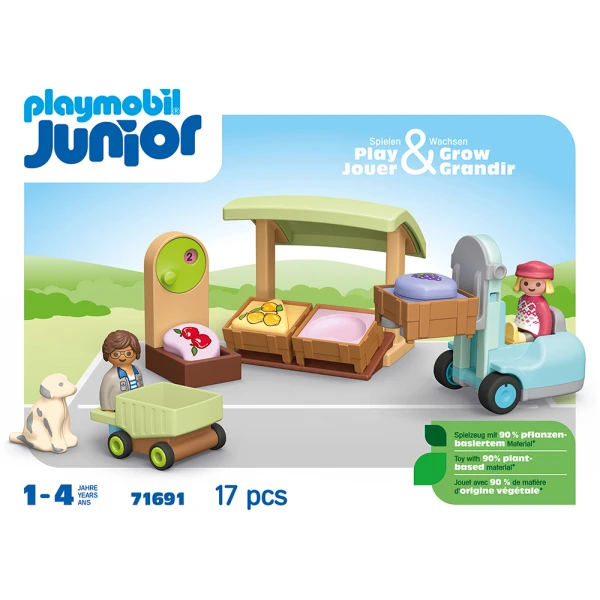 PLAYMOBIL JUNIOR ORGANIC MARKET STALL & FORKLIFT