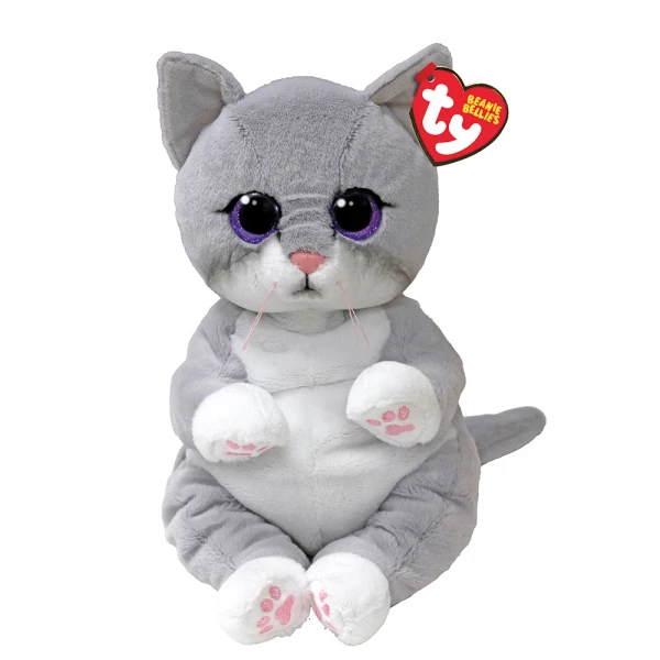 TY BEANIE BELLIES FLUFFY GREY CAT 23 cm