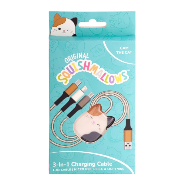 SQUISHMALLOWS 3-IN-1 CHARGING CABLE 1.2M - CAM THE CAT
