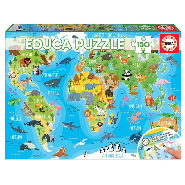 EDUCA ΠΑΖΛ 150 τεμ. ANIMALS WORLD MAP