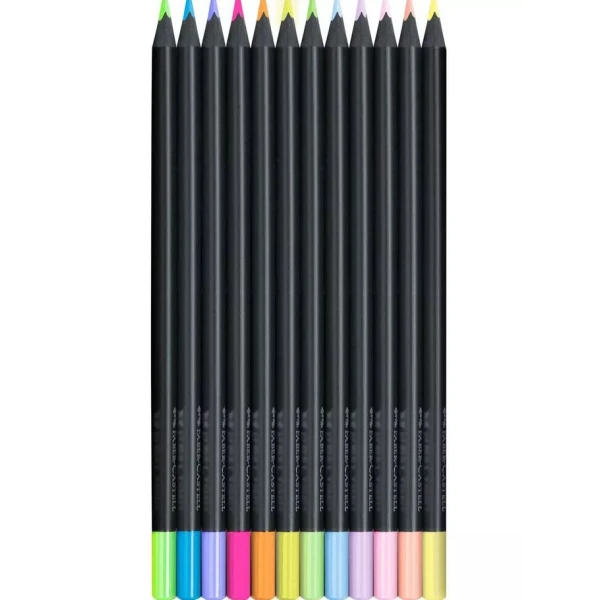 FABER-CASTELL ΞΥΛΟΜΠΟΓΙΕΣ BLACK EDITION ΝΕΟΝ & ΠΑΣΤΕΛ 12 ΧΡΩΜΑΤΑ