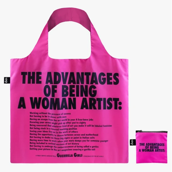 LOQI RECYCLED TOTE BAG - GUERRILLA GIRLS THE ADVANTAGES OF BEING A WOMAN ARTIST