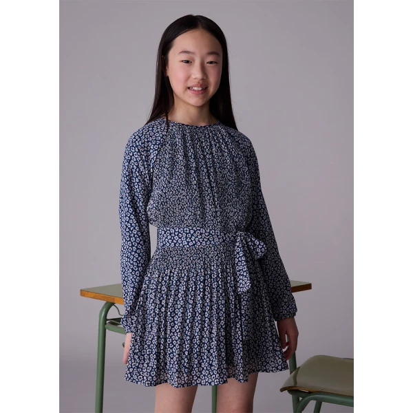 MAYORAL DRESS PLEATED PRINTED PETROL 