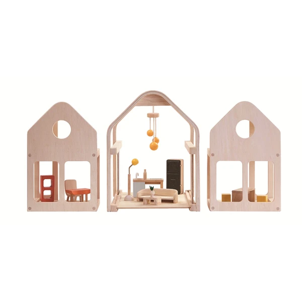 PLAN TOYS PORTABLE DOLLHOUSE WITH FURNITURES