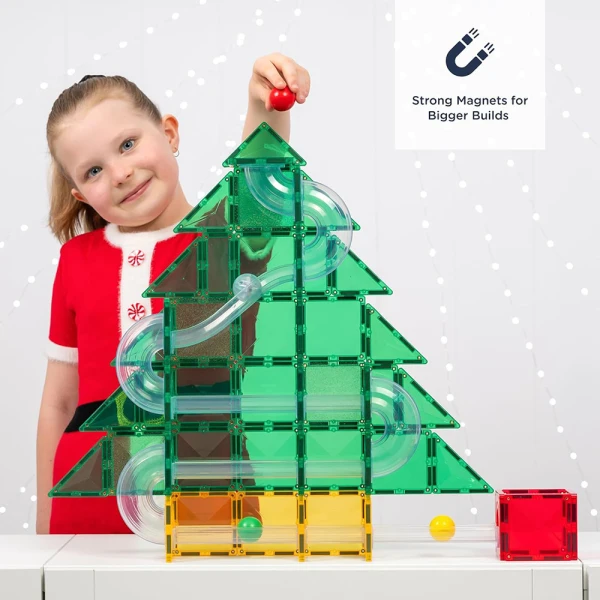 CONNETIX MAGNETIC TILES SPECIAL EDITION CHRISTMAS TREE BALL RUN 71pcs