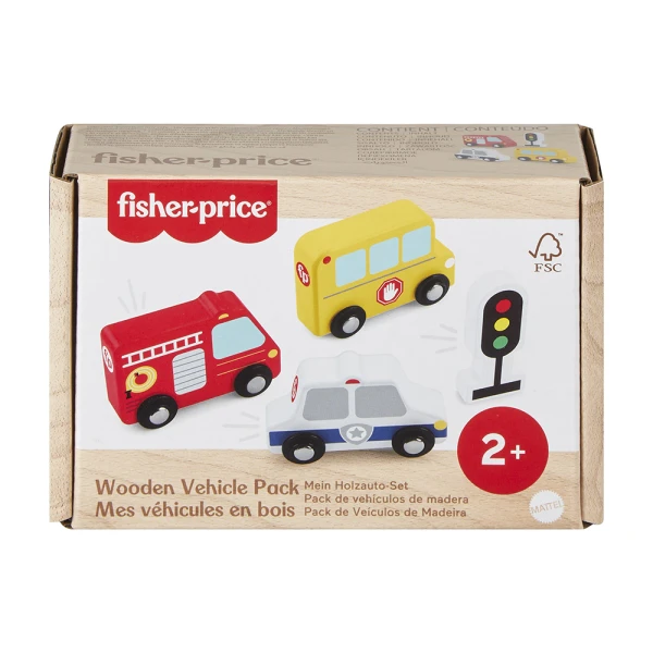 FISHER PRICE WOODEN VEHICLE SET 