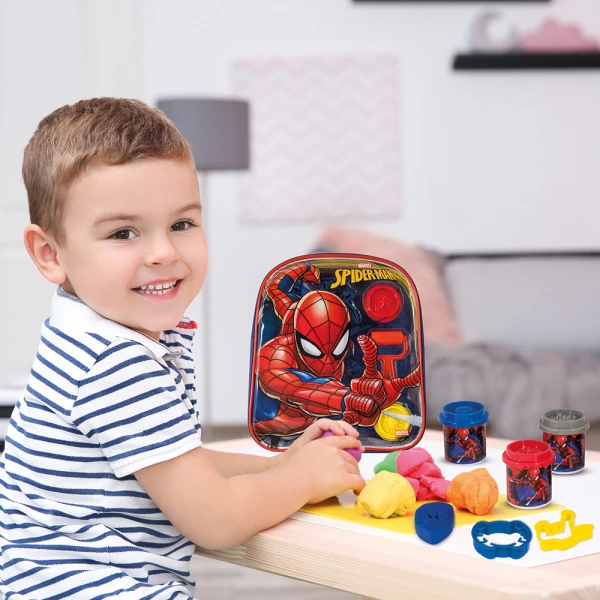 AS DOUGH MARVEL SPIDERMAN BACKPACK WITH 4 POTS - 3D CAPS AND 5 TOOLS 200g FOR AGES 3+