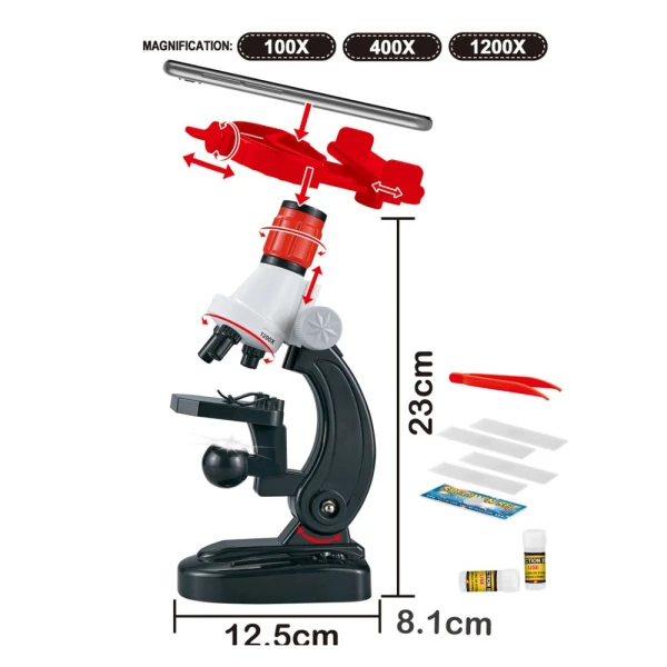 MICROSCOPE 12.5 x 8.1 x 23 cm. WITH CELL PHONE BASE